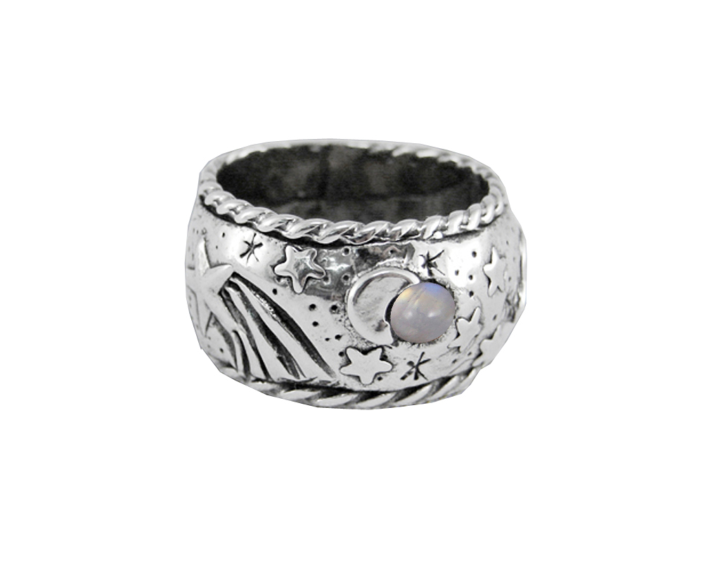 Sterling Silver Memories of a Starry Night Ring With Rainbow Moonstone Size 7